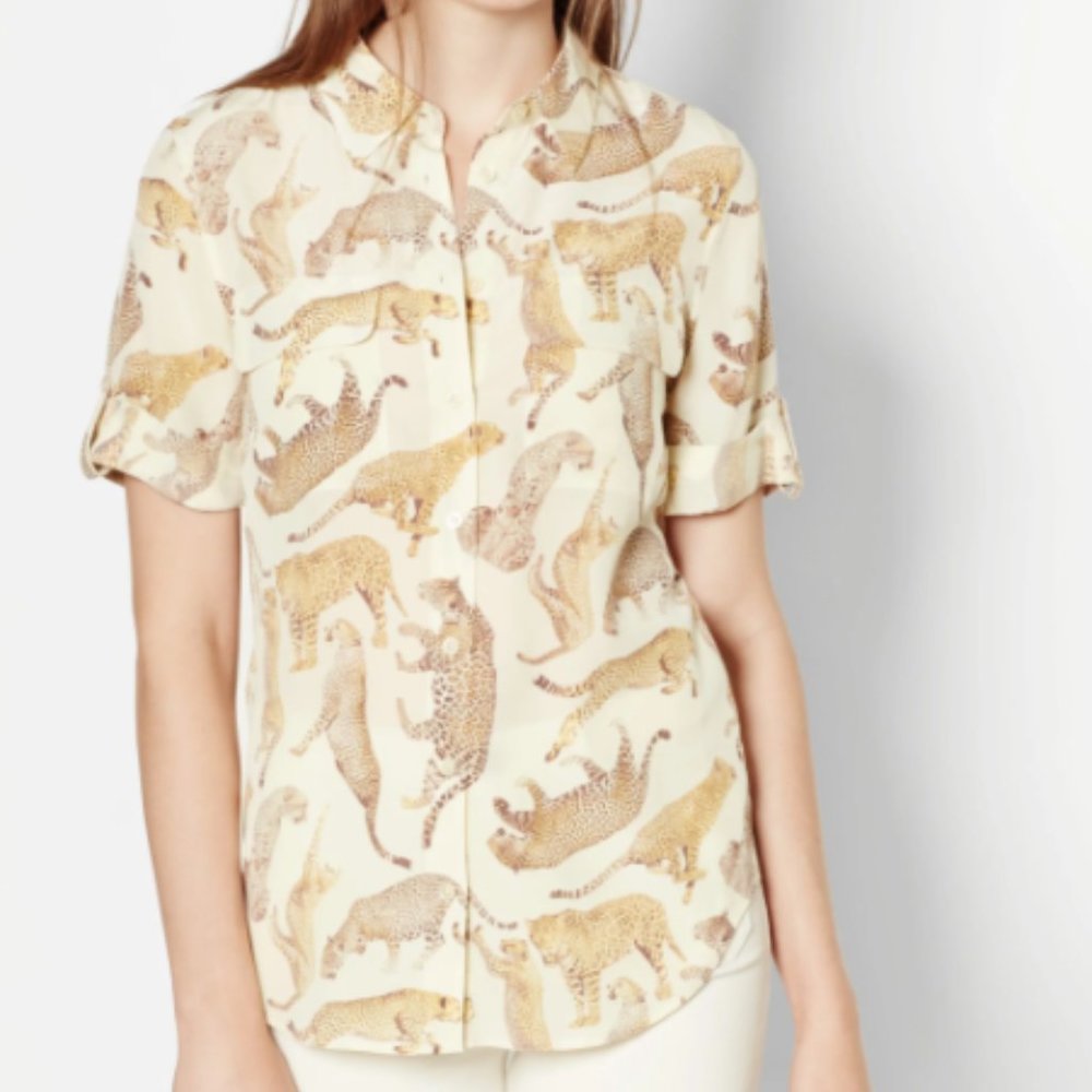 Equipment Slim Signature Silk Shirt in Cheetah
